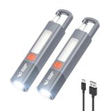 Smiling Shark G1 Set van 2 krachtige led-zaklampen, oplaadbaar, met zijlicht, 3 modi en zoombaar, waterdicht, kleine krachtige zaklamp met haak voor wandelen/noodgevallen