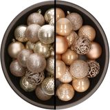 Decoris Kerstballen - 74x stuks - champagne en lichtbruin - 6 cm - kunststof