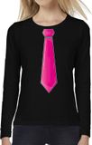 Bellatio Decorations Verkleed shirt voor dames - stropdas roze - zwart - carnaval - foute party XXL