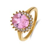 Lucardi Dames Stalen goldplated vintage ring met roze zirkonia