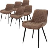 ML-Design Set van 6 eetkamerstoelen diamond quilting bruin kunstleer met metalen poten