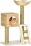 PawHut Kratzbaum 100,5 cm Katzenbaum mit Katzenhöhle, Bett, Treppe, Katzenkratzbaum mit Sisal-Kratzsäulen, Kissen, für Katzen bis 4,5 kg, Natur