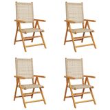 VidaXL Tuinstoel Terras Gecapitonneerde zitting Acaciahout, Polyrattan Beige 6 stuks