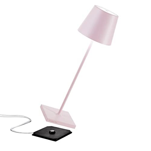 Zafferano [Amazon Exclusive] Poldina Pro, Draadloze LED Tafellamp Oplaadbaar, Touch-Dimmer, IP65 Binnen/Buitengebruik, Lange Levensdruu, Aluminium, H38cm, met USB-Multi-Oplader (EU,VK,VS) - Roze