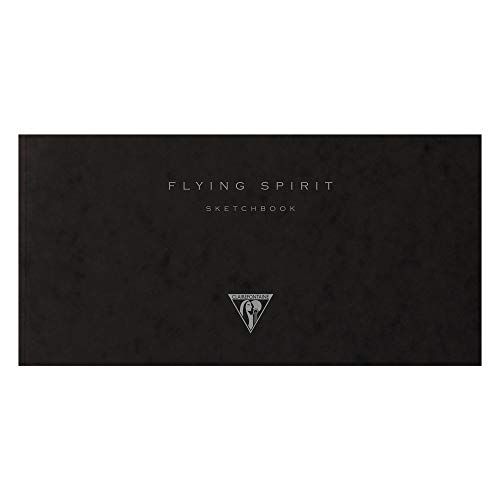 Clairefontaine 930025C Genaaid Schetsboek Flying Spirit - 50 Vellen Ivoor Schetspapier 21x10,5 cm 90g - Zwarte Kartonnen Omslag - Willekeurige Illustratie op de Achterzijde
