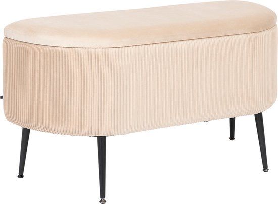 Ribstof Hocker Juliette Beige - Beige - Met opbergruimte