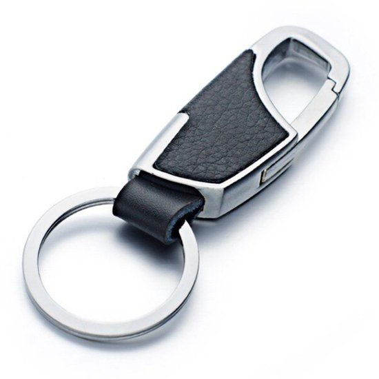 LGT JWLS Lookinggoodtoday Zilverkleurige Sleutelhanger Zwart Leer met Musketon