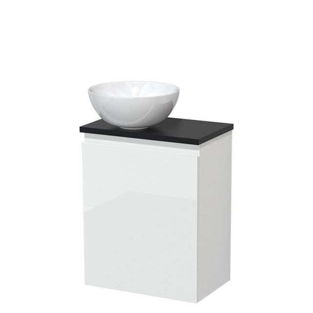 Maxaro Toiletmeubel met Waskom Keramiek Modulo Hoogglans Wit Greeploos 41 cm Mat Zwart Blad