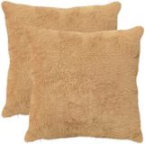 vidaXL Kussensloop 2 stuks Taupe 55 x 55 cm Nep Konijnenbont