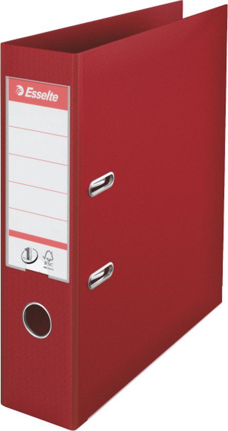 Esselte No.1 Kunststof A4 Ordner met Etikethouder - 2-Rings - Rugbreedte Van 75mm - Capaciteit van 500 Vel - Bordeaux