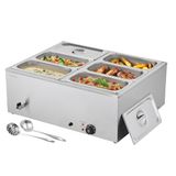 VEVOR Voedselwarmer van roestvrij staal, 1500 W, met deksel, voor 6 pannen, voor buffet, waterbad met soeplepels en geperforeerde kooklepels, voor catering, 710 x 568 x 280 mm