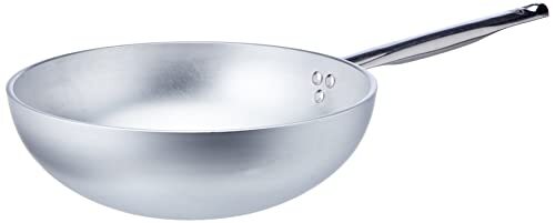Pentole Agnelli wok met vlakke bodem, aluminium, met roestvrijstalen handgreep, zilver