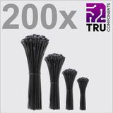 TRU COMPONENTS TC-12888552 T24CA070 Kabelbinder 100 mm, 150 mm, 200 mm, 300 mm 3.6 mm Zwart UV-gestabiliseerd 200 stuk(s)