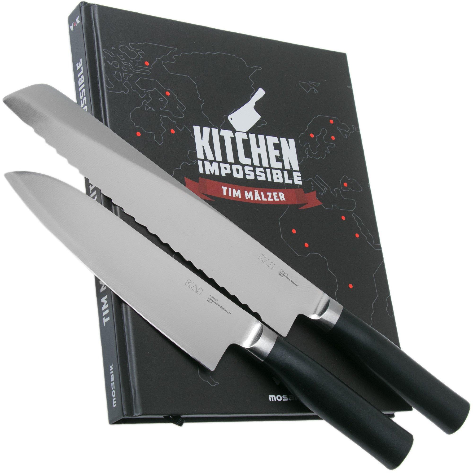 Kai Tim Malzer Kamagata Monster Set TMK-SB22, 2-delige messenset santoku en broodmes + kookboek