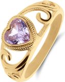 Lucardi Dames vintage ring met hart paars – Maat 53 – 17mm - Ring - Cadeau - Staal goldplated - Goudkleurig
