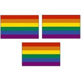 Merkloos / Sans marque Regenboog kleuren vlag - 3x - 90 x 150 cm - polyester - met ringen