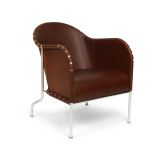 Källemo Fauteuil Bruno Cuir pleine fleur brun-vintage-piètement chrome