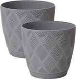 Form Plastic Plantenpot/bloempot New Age - 2x - kunststof - platina grijs - D17 x H15 cm - met opvang schotel - rond