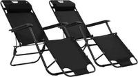 Chaises longues pliantes 2 pièces avec repose-pieds acier noir