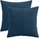 vidaXL - Kussensloop - 2 pcs - ALMELO - Marineblauw - 50 x 50 cm - corduroy