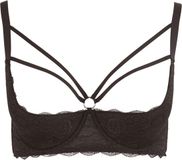Cottelli Plus Size – Soutien-gorge à bretelles en dentelle avec bonnets ouverts légèrement rembourrés et anneau de buste élégant – Taille 85D – Noir