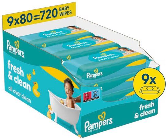 Pampers Fresh & Clean Babydoekjes - 9 x 80 = 720 babydoekjes