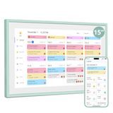 Dragon Touch Digitale wandkalender, 39,6 cm, 1920 x 1080 FHD, elektronische familieplanner met 32 GB geheugen en wandhouder, touchscreen, mintgroen