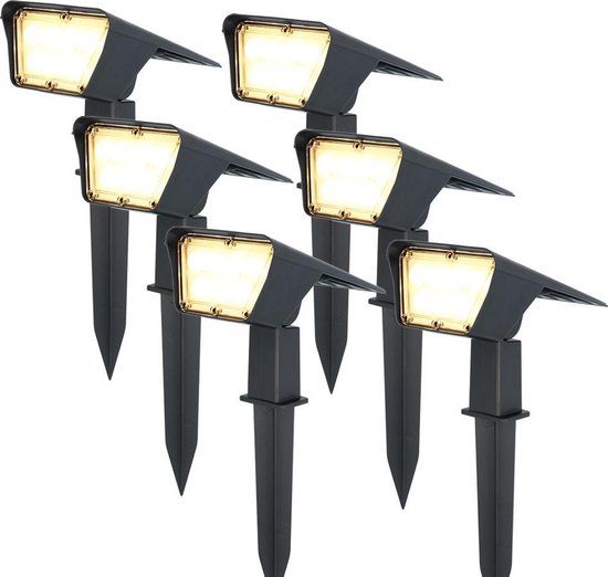 HOFTRONIC 6x Odessa - Solar tuinspot - zwart - IP65 - 3000K - Warm wit