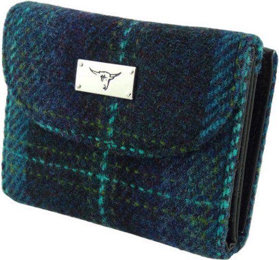 Dames Portemonnee Jura Blauw met Turquoise ruit - Harris Tweed - Glen Appin of Scotland