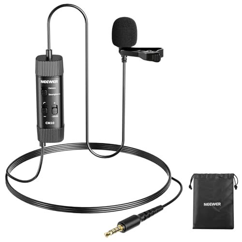 NEEWER 3,5 mm TRRS lavaliermicrofoon, plug & play, mini kogelkarakteristiek condensatormicrofoon voor camera, mobiele telefoon, pc, lage frequentie, versterkingsregeling