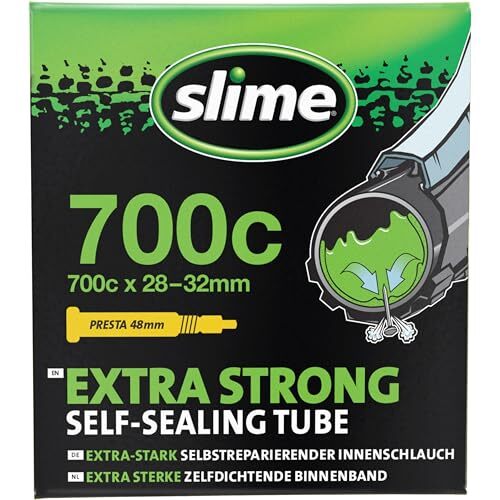 Slime Slime 30062 Fietsbinnenband met Slime Reparatiemiddel voor Lekke Fietsbanden, Zelfdichtend, Voorkomen en Repareren,Presta Ventiel, 28/32 - 622 mm (700x28/32c)