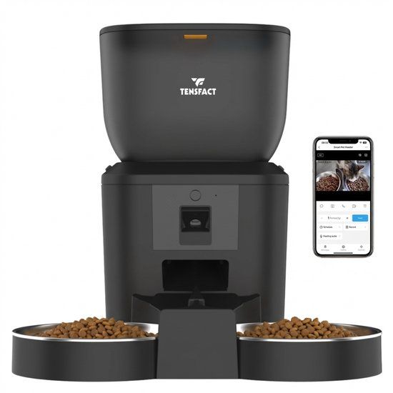 Tensfact Premium Voerautomaat voor Kat en Hond | Zwart - Automatische Voerbak met Full HD Camera en Wifi