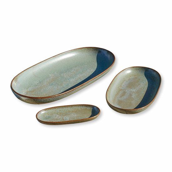 LOBERON Serveerschaal set van 3 Biarré turquoise/bruin