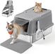 OEM Wan GmbH XL Cat Litter Box with Lid, Scoop, Brush, and 2 Entrances for Cats up to 15 kg - Pigeon Grey PPT005G01