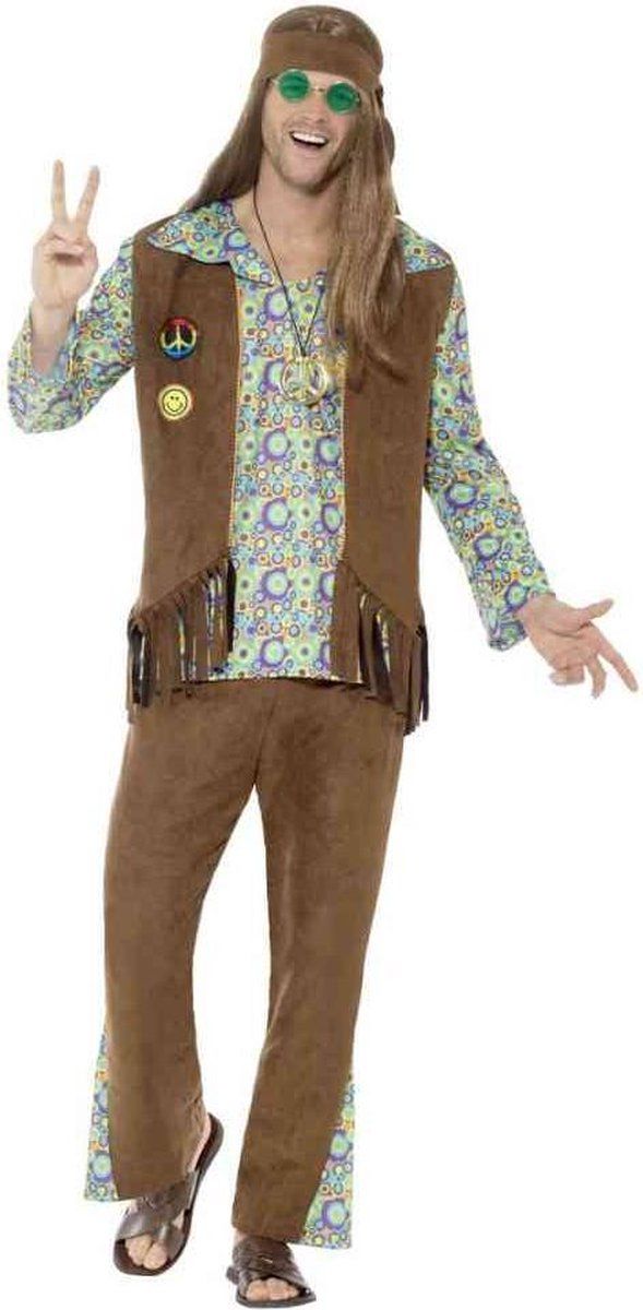 Smiffys 60s Hippie Costume - Brown/Green - Size M - Polyester