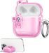 kwmobile Housse pour écouteurs transparente pour Apple Airpods 4 - Housse en TPU pour casque avec fonction support et verrouillage de sécurité - rose poudré