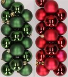 Decoris Kaemingk B.V. 32x Kunststof Kerstballen Mix Donkergroen/Donkerrood 4 cm