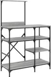 vidaXL Bakkersrek - 90x40x132 cm - Bewerkt Hout en Metaal - Grijs Sonoma