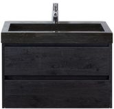 BES LED Dante Badmeubelset 80 cm - Black Oak - Wastafel Hardsteen Wit Lucca
