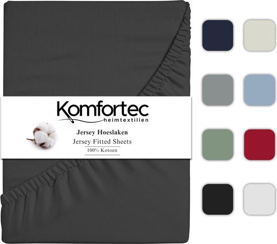 Komfortec Jersey Stretch Hoeslaken - 140x200 cm - Antraciet - 100% Katoen