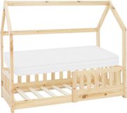 ML-Design Kinderbed 70x140 cm naturel met matras, valbeveiliging, dak en lattenbodem