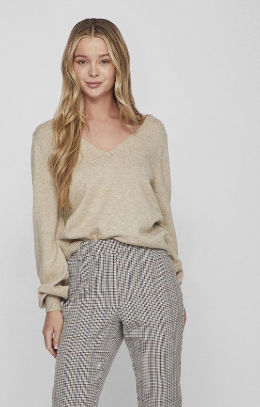 VILA VIRIL V-Neck Knit Top - Women's XS - Natural Melange