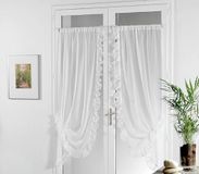 LINDER 0110/10/501 Bonne Femme gordijn voor gordijnroedes, eenkleurig, voile, lichtdoorlatend, wit, 2 stuks, 95 x 150 cm