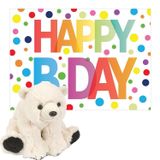 Wild Republic Pluche Dieren Knuffel IJsbeer 20 cm + Happy Birthday Wenskaart