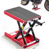 VEVOR Motorkrik, 499 kg draagkracht, motorhefbrug met breed contactoppervlak, veiligheidsbouten 95-340 mm, in hoogte verstelbaar, schaarkrik van staal voor straatmotorfietsen, cruiser, zwart/rood