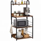 HOMCOM Keukenrek met 3 planken, 4 haken, 60 x 40 x 125 cm, rustiek bruin