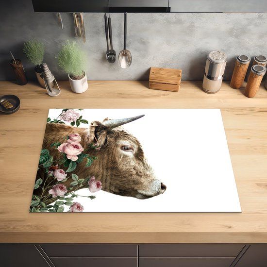 KitchenYeah® Inductie beschermer 75x52 cm - Schotse Hooglander - Roze - Inductiebeschermer - Kookplaataccessoires