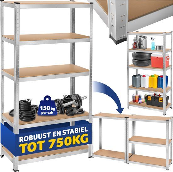 tectake® Werkplaatsrek met 5 MDF-planken - Stellingkast - 750 kg