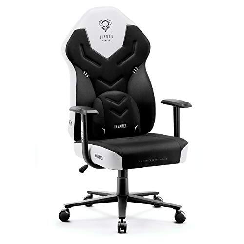 Diablo X-Gamer 2.0 Gaming Stoel Gamestoel Bureaustoel Stoffen Bekleding Ergonomisch Ontwerp Lumbaal Kussen Comfortabele Armleuningen (Zwart-Wit)