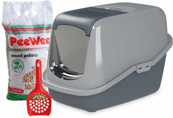 PeeWee EcoHus Startpakket - Kattenbak - Grijs - 56 x 39 x 38.5 cm